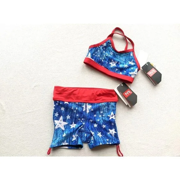 Girl's TYR Swimsuit Size XS 4/5 Twinkle Della Boy Shorts Trinity Top USA NEW - Picture 1 of 6